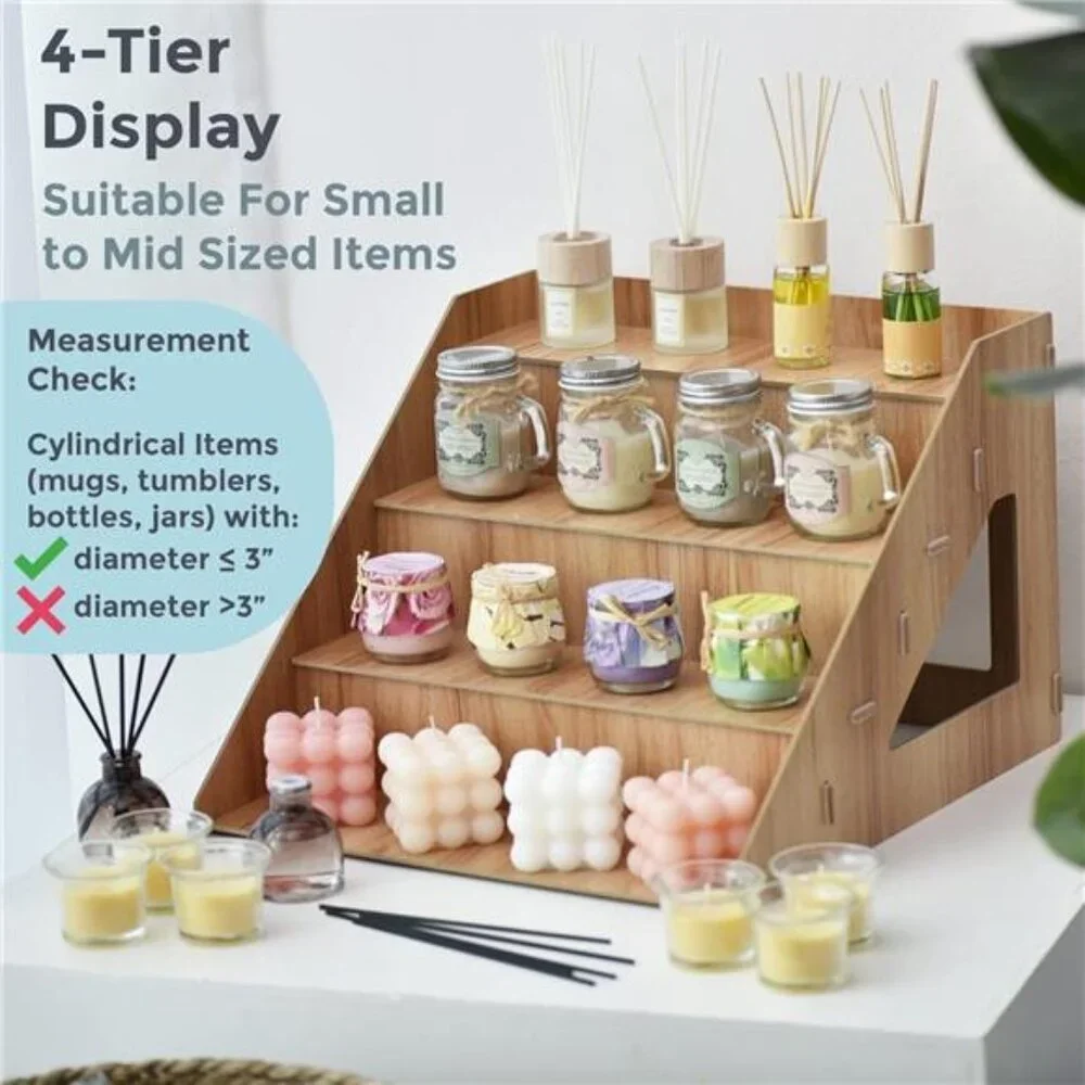 4 Tier Wooden Display Riser Craft Show Countertop Stand for Soap Candle Cupcakes